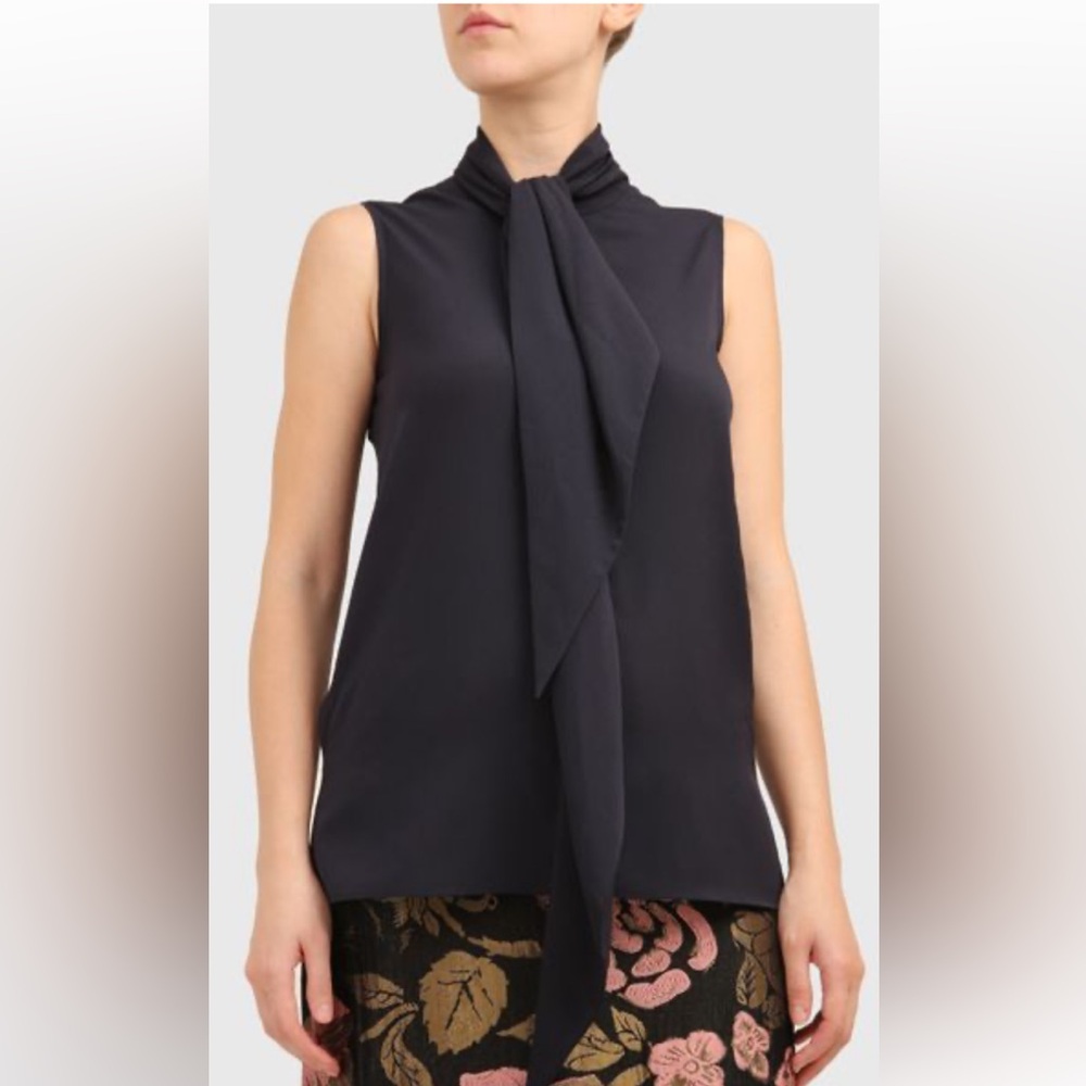 TORY BURCH| Navy Sleeveless Bow Blouse